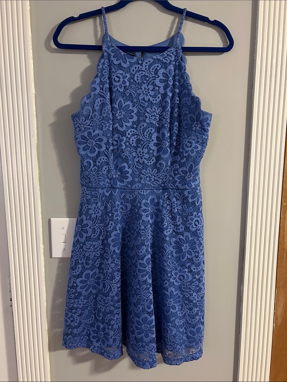 BCX Lace Halter Dress in Periwinkle Blue
